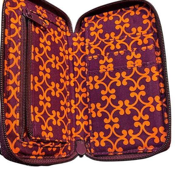 Vera Bradley Wristlet Safari Sunset Zip ID Coin Pockets Quilted Purple Orange - Picture 9 of 12